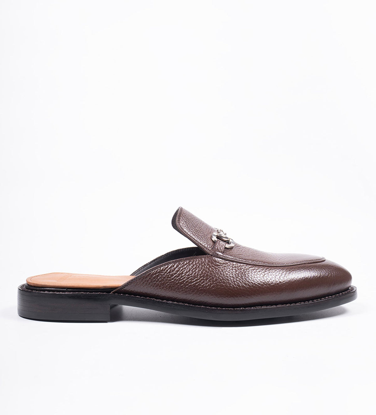 Handwelted Brown Milled Leather Horsebit Mules