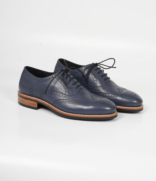 Hand Welted Navy Wingtip Oxfords