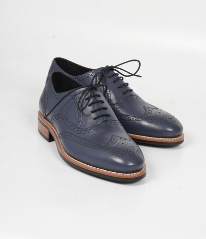 Hand Welted Navy Wingtip Oxfords