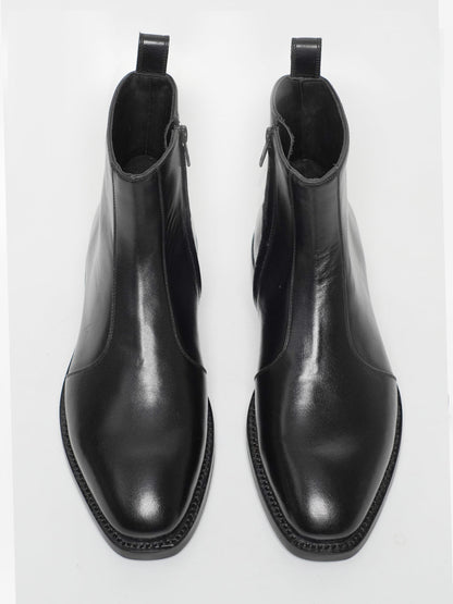 Hand Welted  Classic Black Full Grain Zipper Chelsea Boot