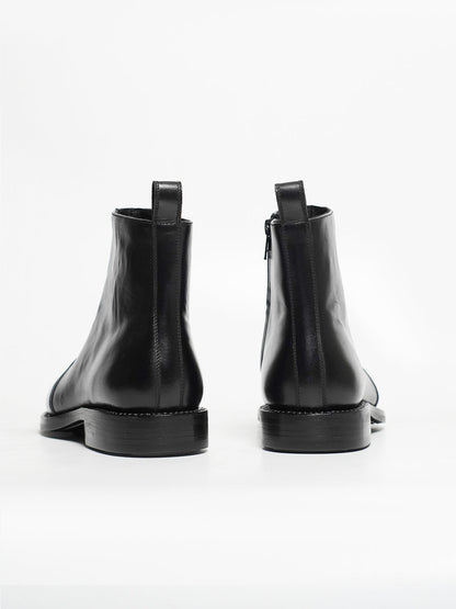 Hand Welted  Classic Black Full Grain Zipper Chelsea Boot