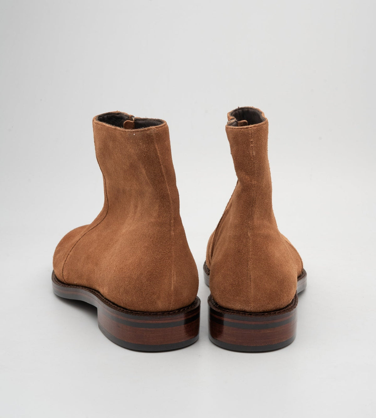 Hand-Welted Cognac Suede Zipper Chelsea Boot