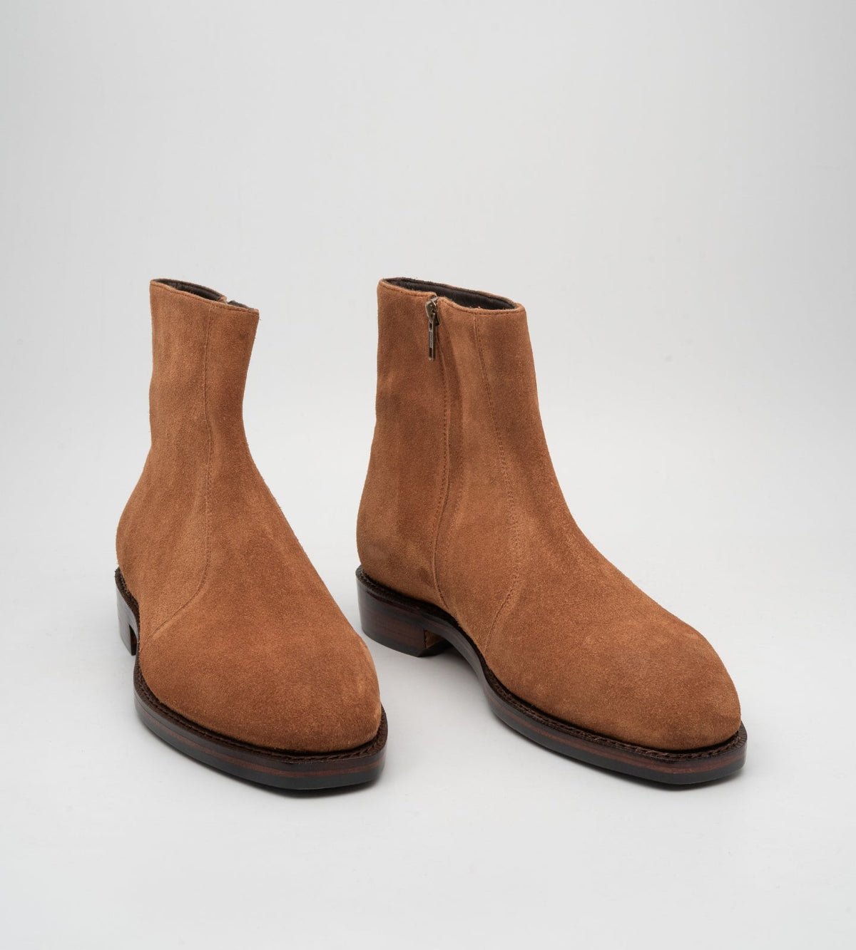 Hand-Welted Cognac Suede Zipper Chelsea Boot