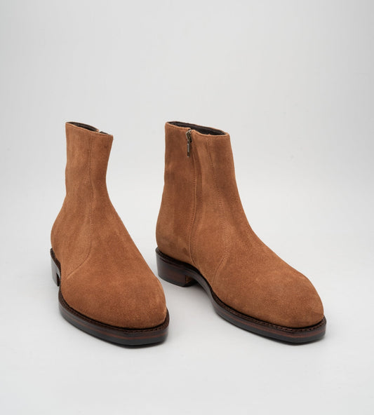 Hand-Welted Cognac Suede Zipper Chelsea Boot