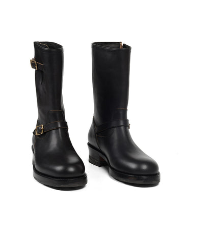 Hand Welted Virginia Hydro Pull up Black Leather Engineer Boots
