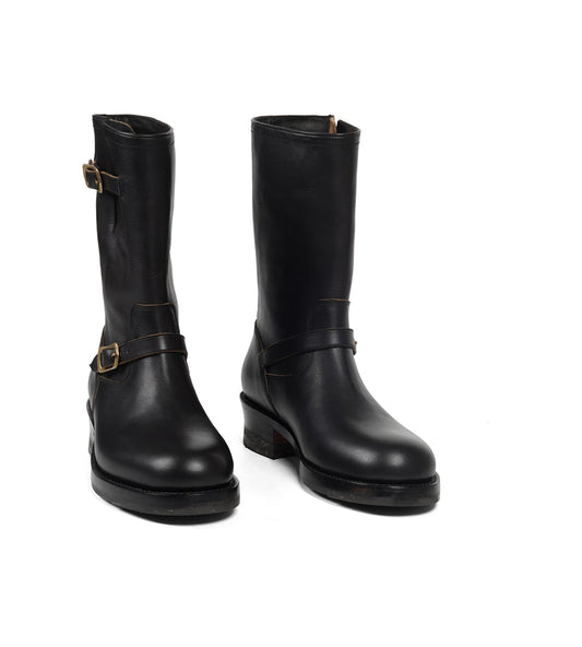 Hand Welted Virginia Hydro Pull up Black Leather Engineer Boots