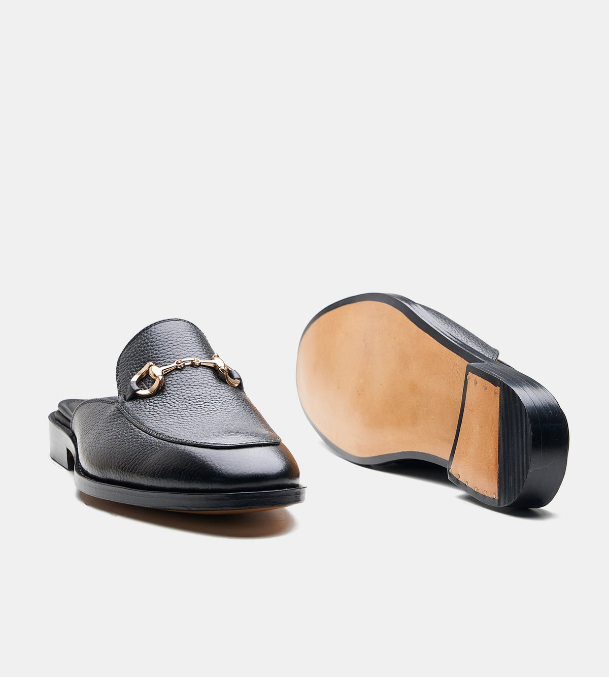 Goodyear Welted Black Milled Horse-bit Mules