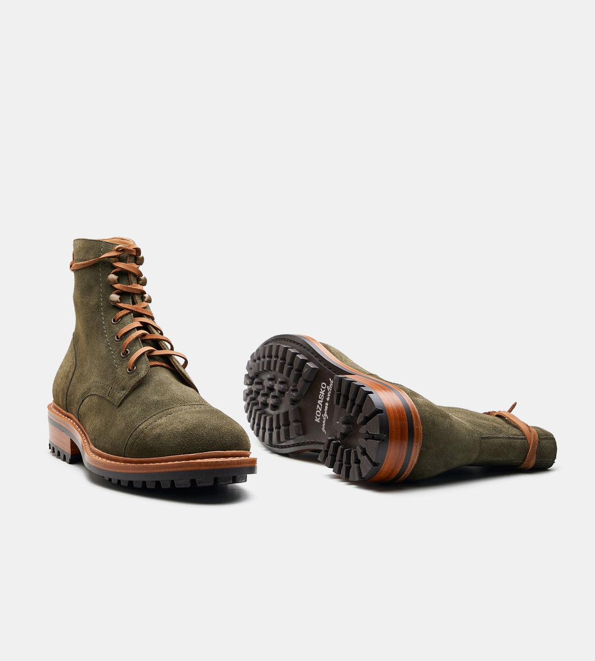 Hand Welted Opera Conceria Olive Suede Captoe Boot