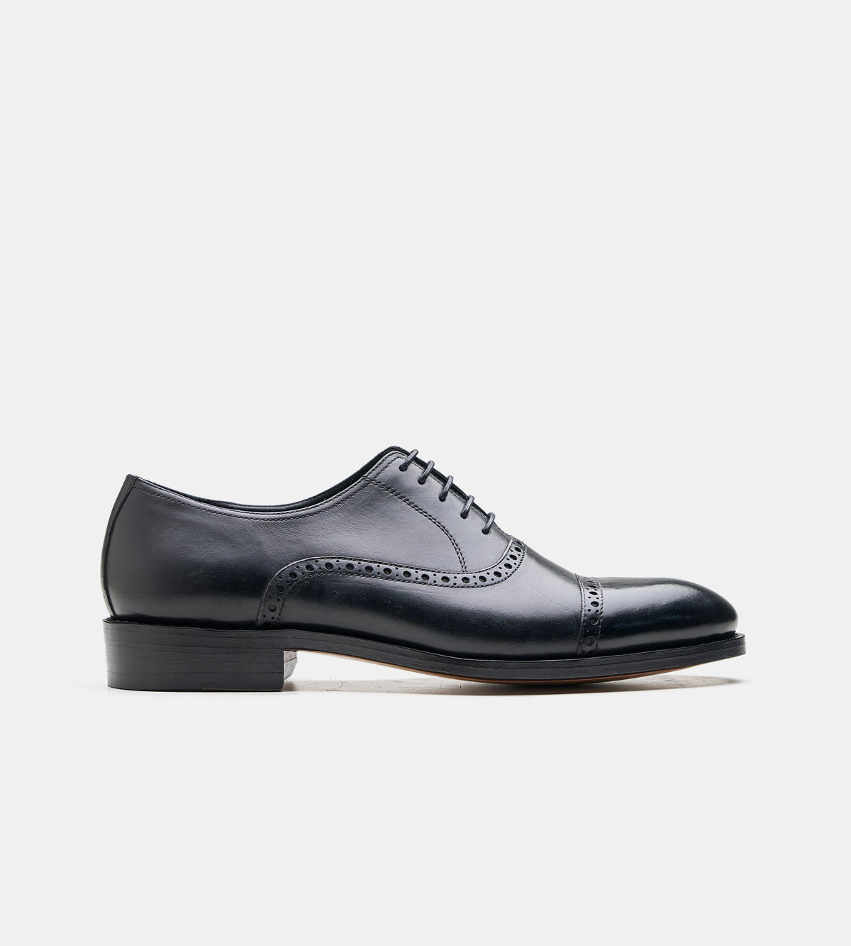 Goodyear Welted Black Semi Brogue Captoe Oxfords