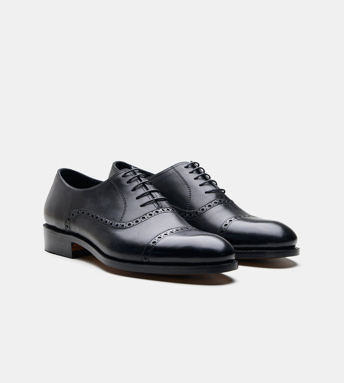 Goodyear Welted Black Semi Brogue Captoe Oxfords