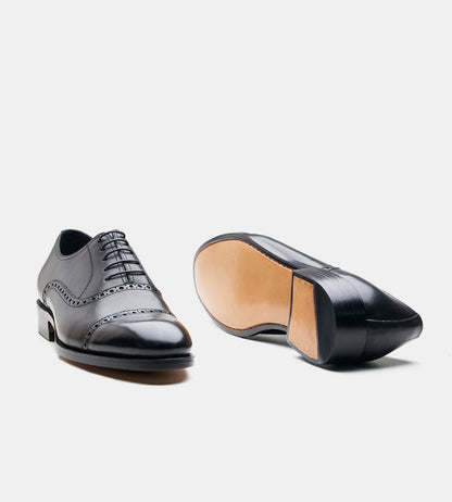 Goodyear Welted Black Semi Brogue Captoe Oxfords