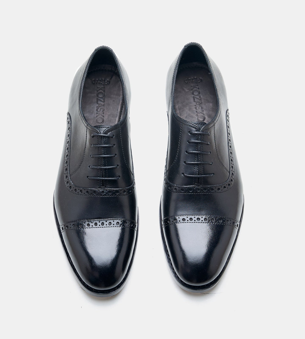 Goodyear Welted Black Semi Brogue Captoe Oxfords