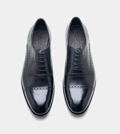 Goodyear Welted Black Semi Brogue Captoe Oxfords
