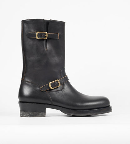 Hand Welted Virginia Hydro Pull up Black Leather Engineer Boots