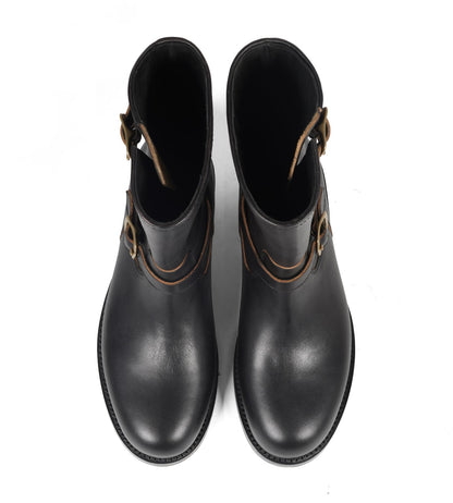 Hand Welted Virginia Hydro Pull up Black Leather Engineer Boots