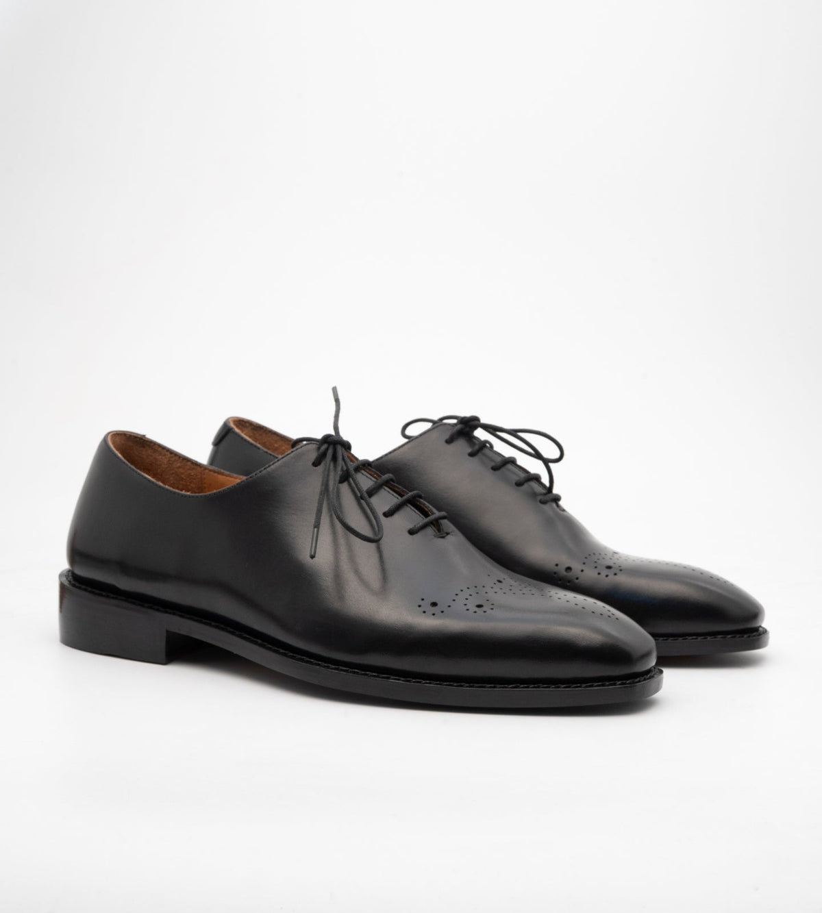Hand-Welted Chisel Toe Black Wholecut Oxfords