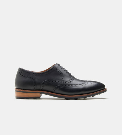 Goodyear Welted Black Full Grrain Leather Wingtip Oxfords