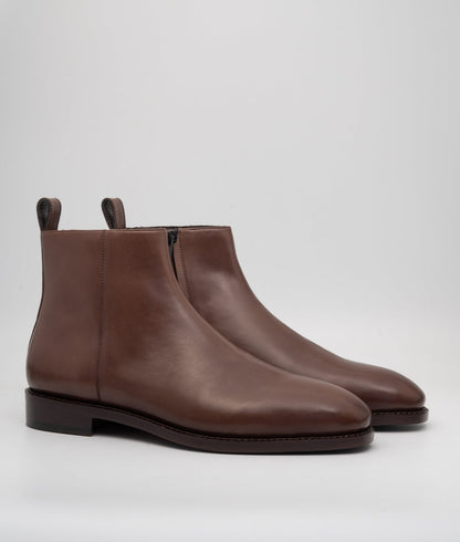 Hand-Welted  Brown Crust Zipper Chelsea Boot