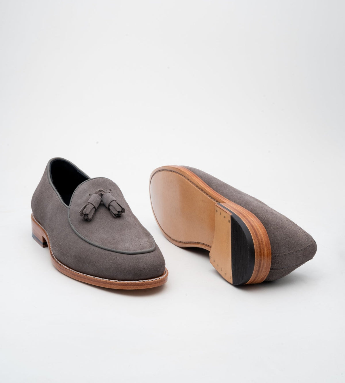 Goodyear Welted Grey Suede Belgian Tassel Loafer