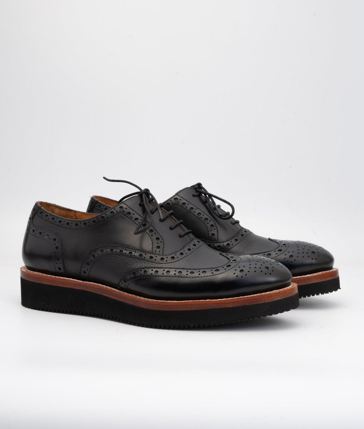 Hand Welted Vibram Comfort Black Wingtip Oxfords