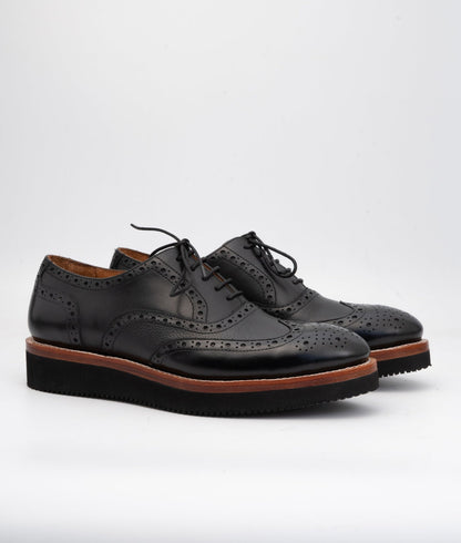Hand Welted Vibram Comfort Black Wingtip Oxfords