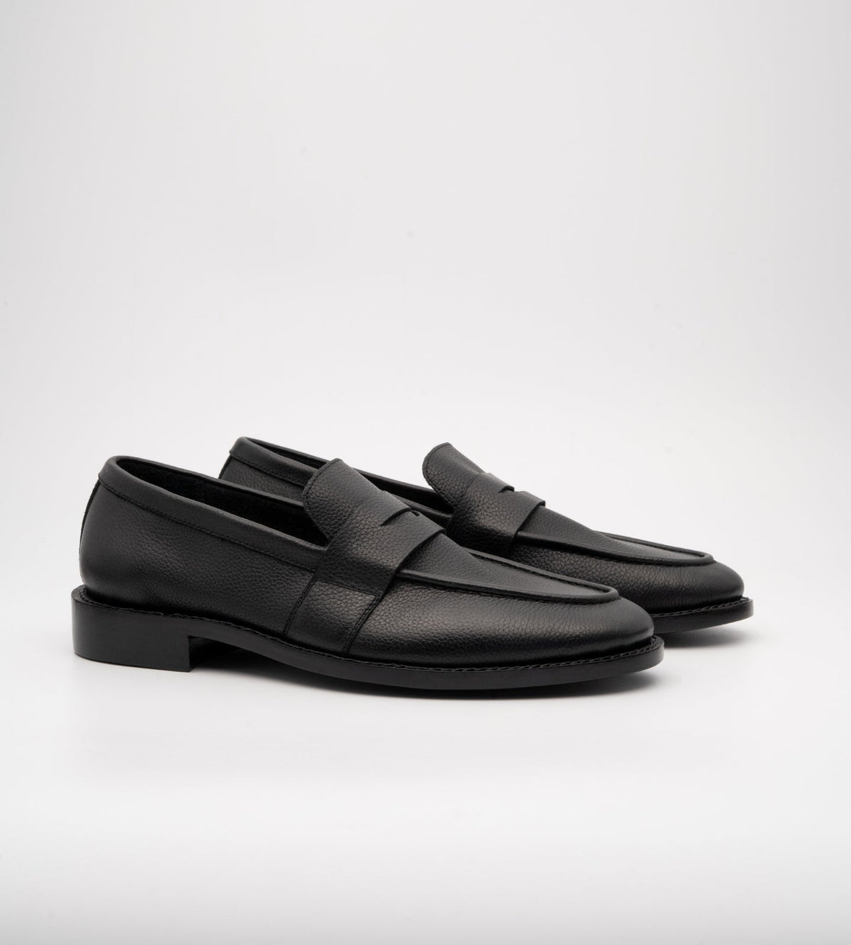 Hand-Welted Unlined Black Milled Leather Penny Loafer