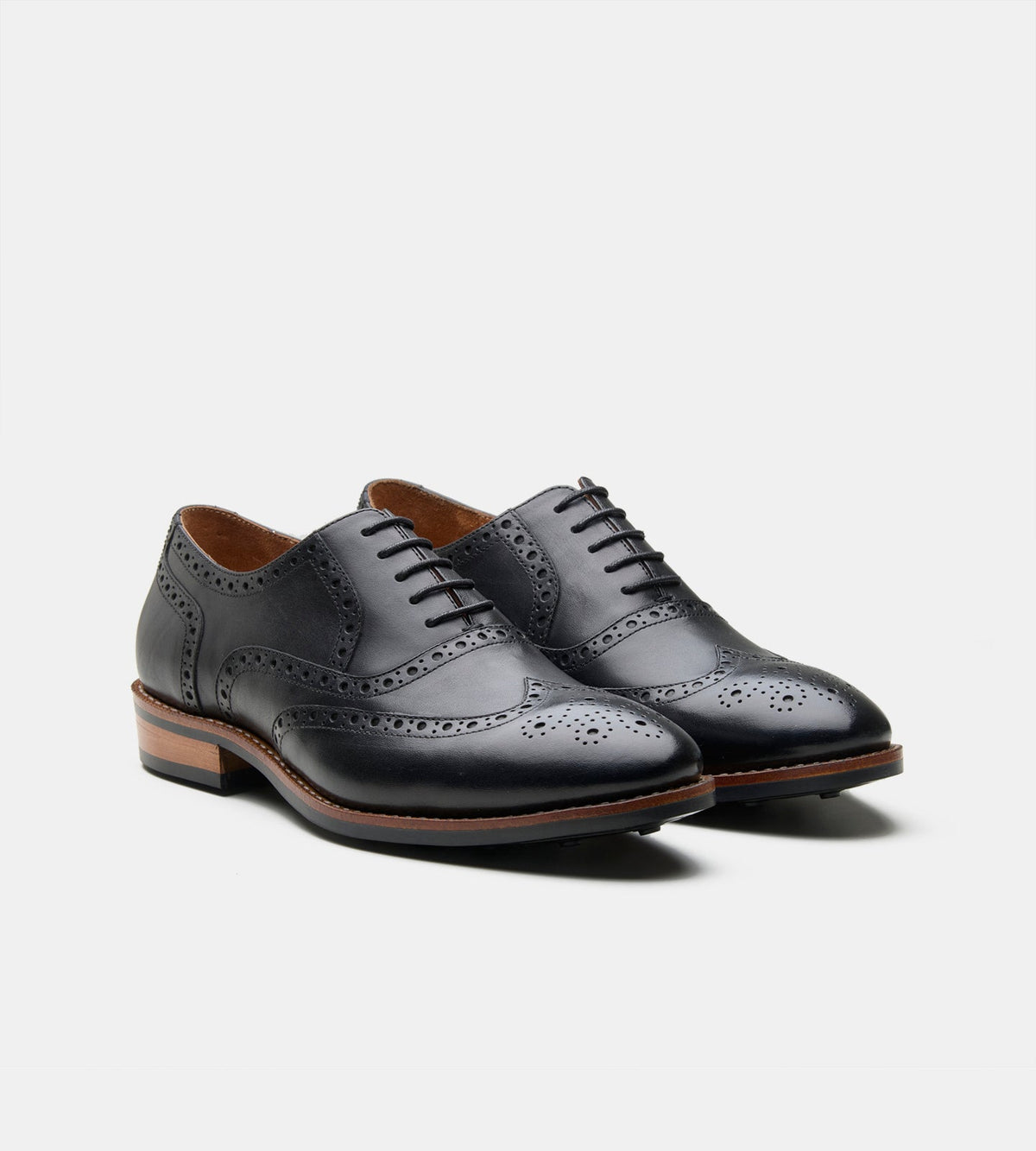 Goodyear Welted Black Full Grrain Leather Wingtip Oxfords