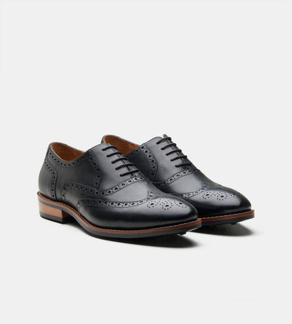Goodyear Welted Black Full Grrain Leather Wingtip Oxfords