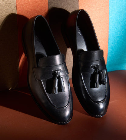 Hand-Welted Black Tassel Loafer