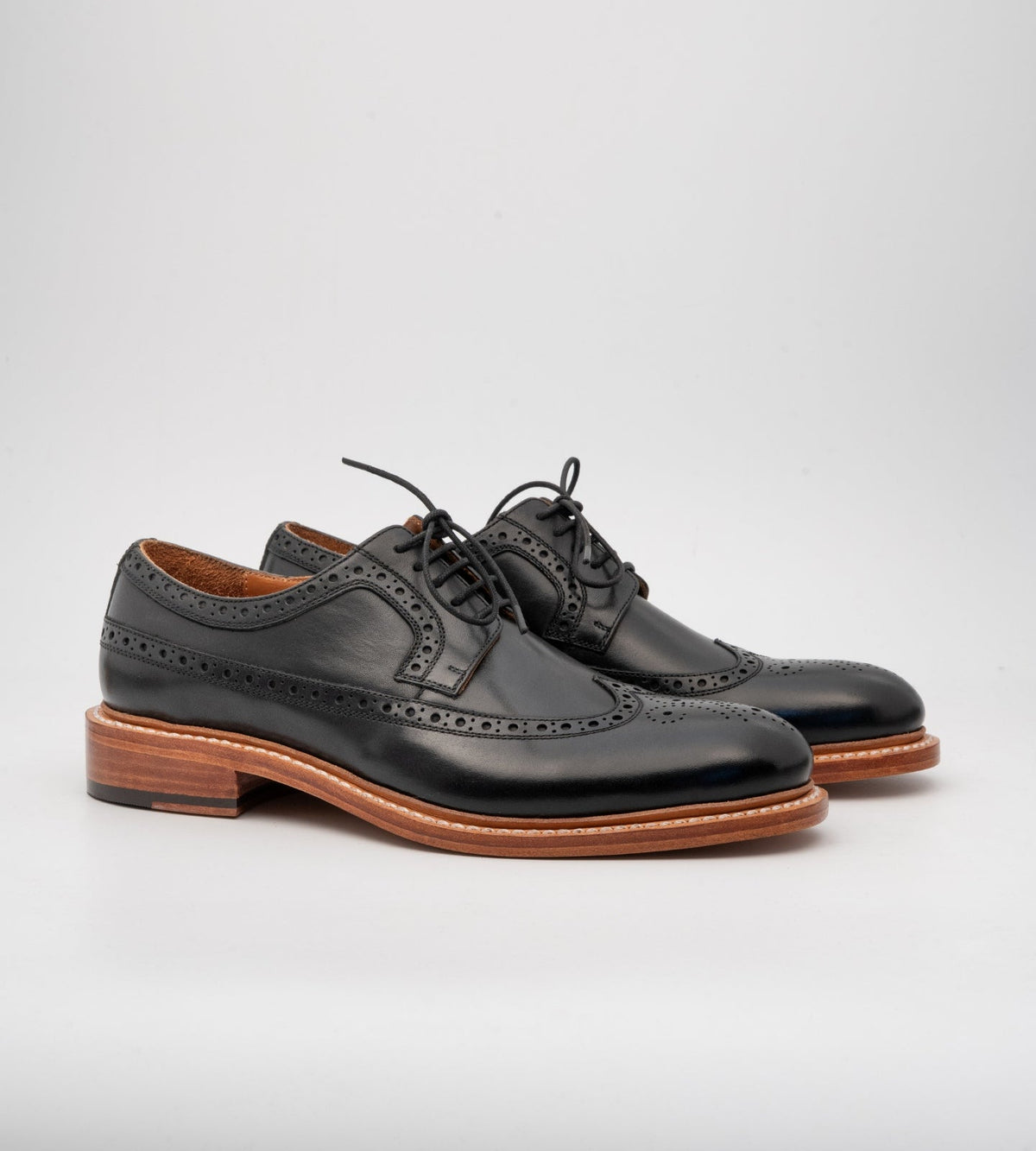 Hand Welted Black Longwing Blucher Shoe