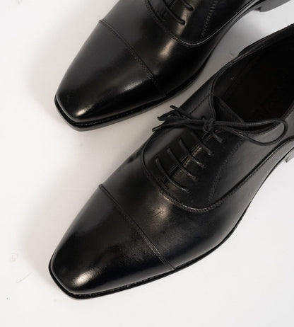 Goodyear Welted Chisel Toe Black Captoe Oxfords