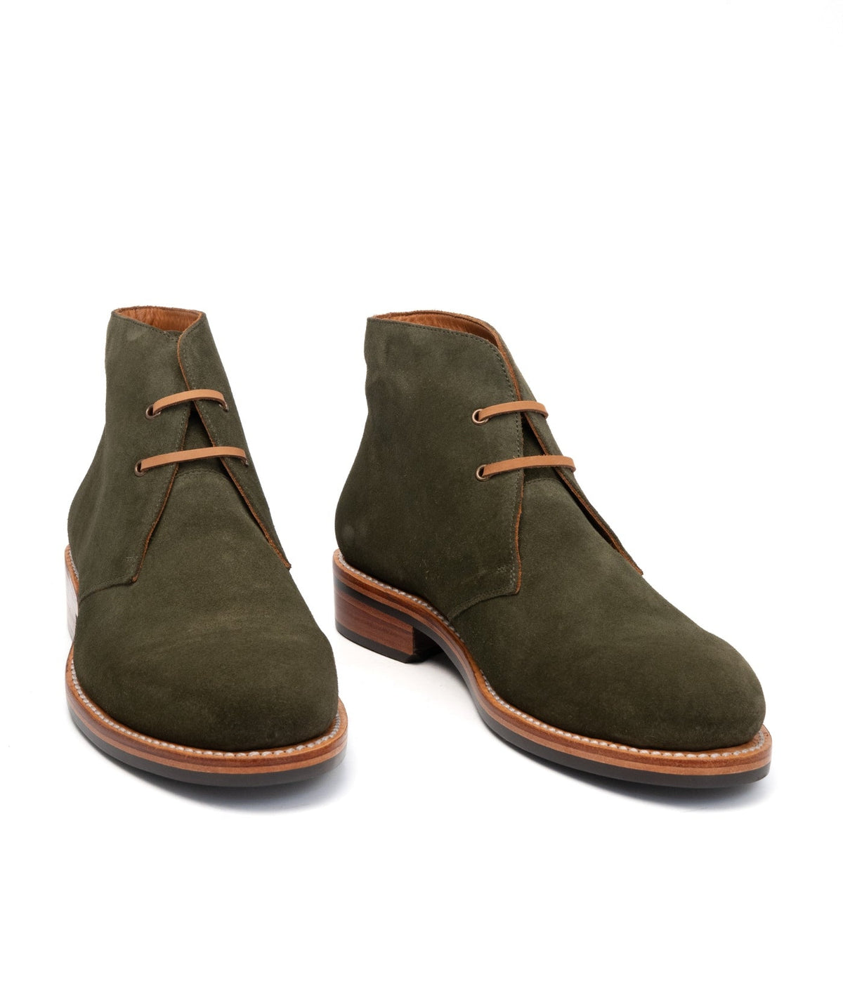 Hand-Welted Olive Suede Leather Oiled Leather Chukka Boot