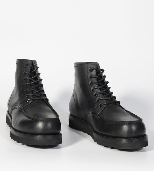 Goodyear Welted Black Full Grain Leather Moctoe Boot