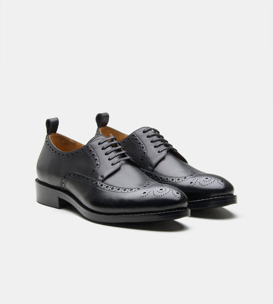 Hand Welted Black Wingtip Derby