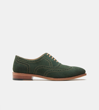 Goodyear Welted Olive Suede Wingtip Oxfords
