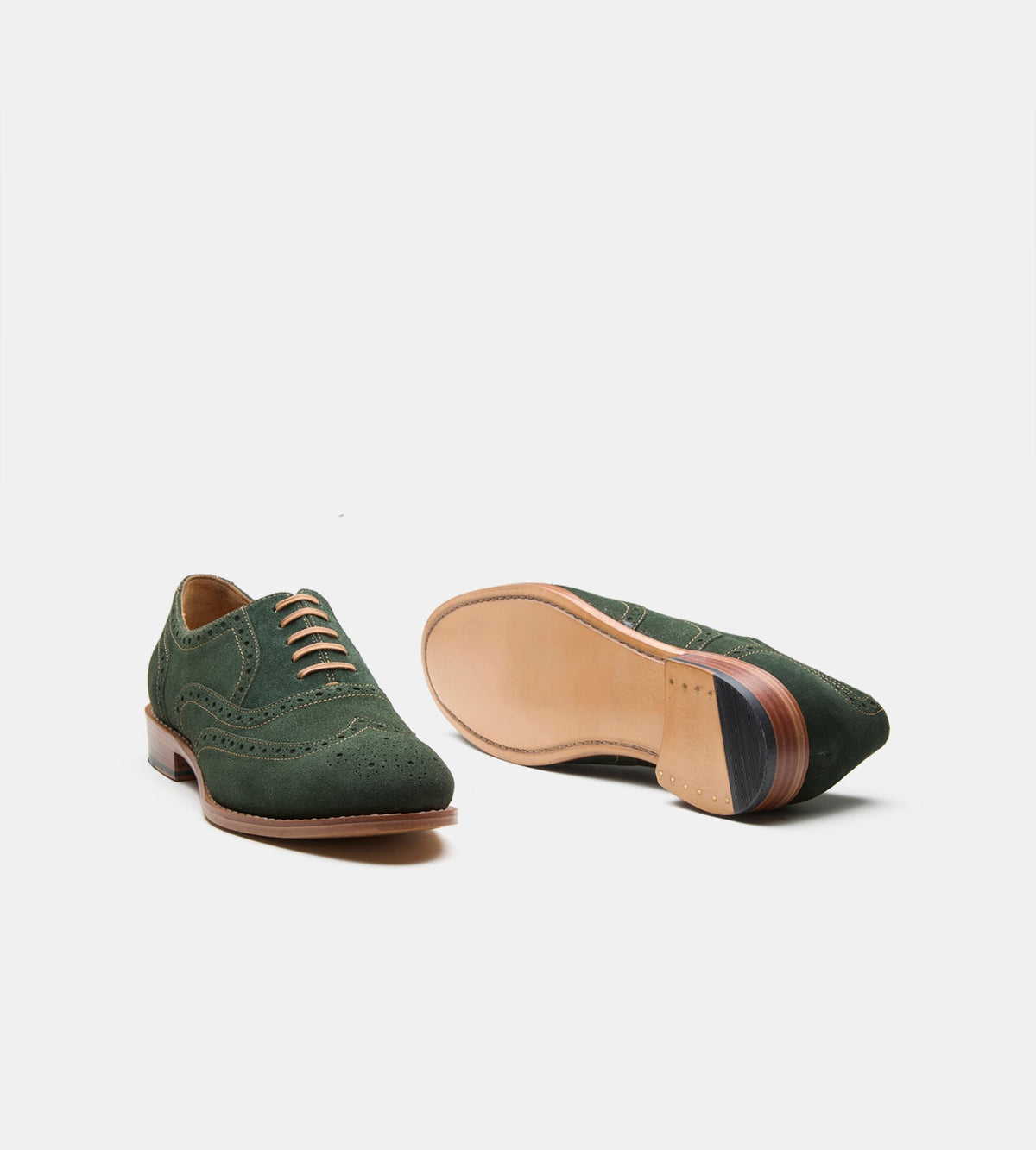 Goodyear Welted Olive Suede Wingtip Oxfords