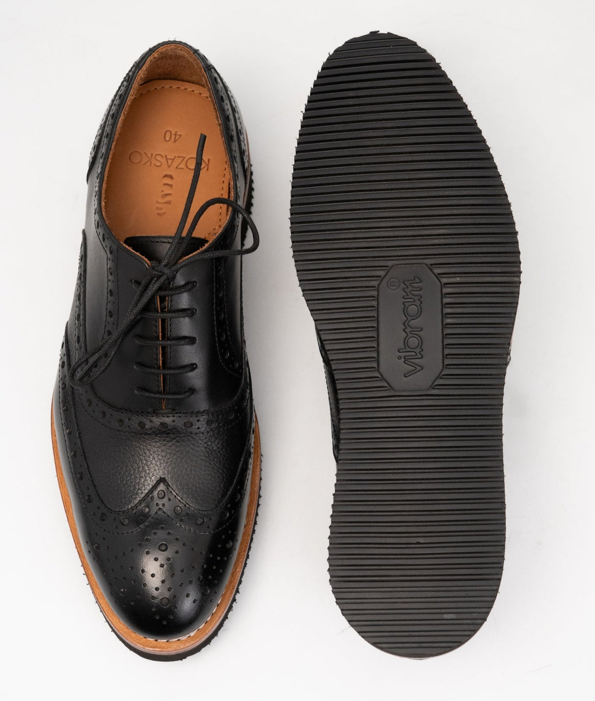 Hand Welted Vibram Comfort Black Wingtip Oxfords
