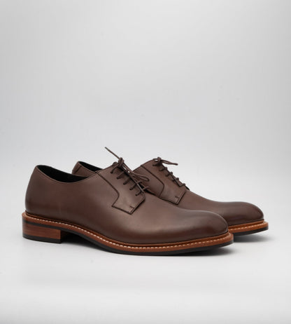 Hand-Welted Brown Plain Toe Blucher
