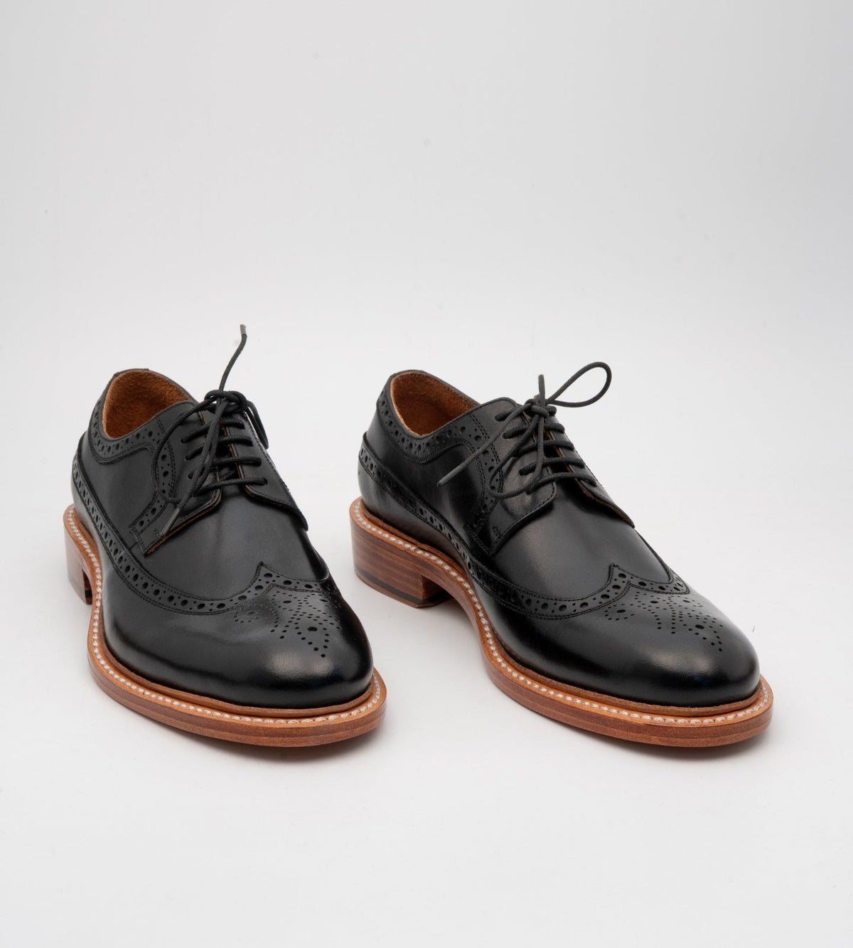 Hand Welted Black Longwing Blucher Shoe