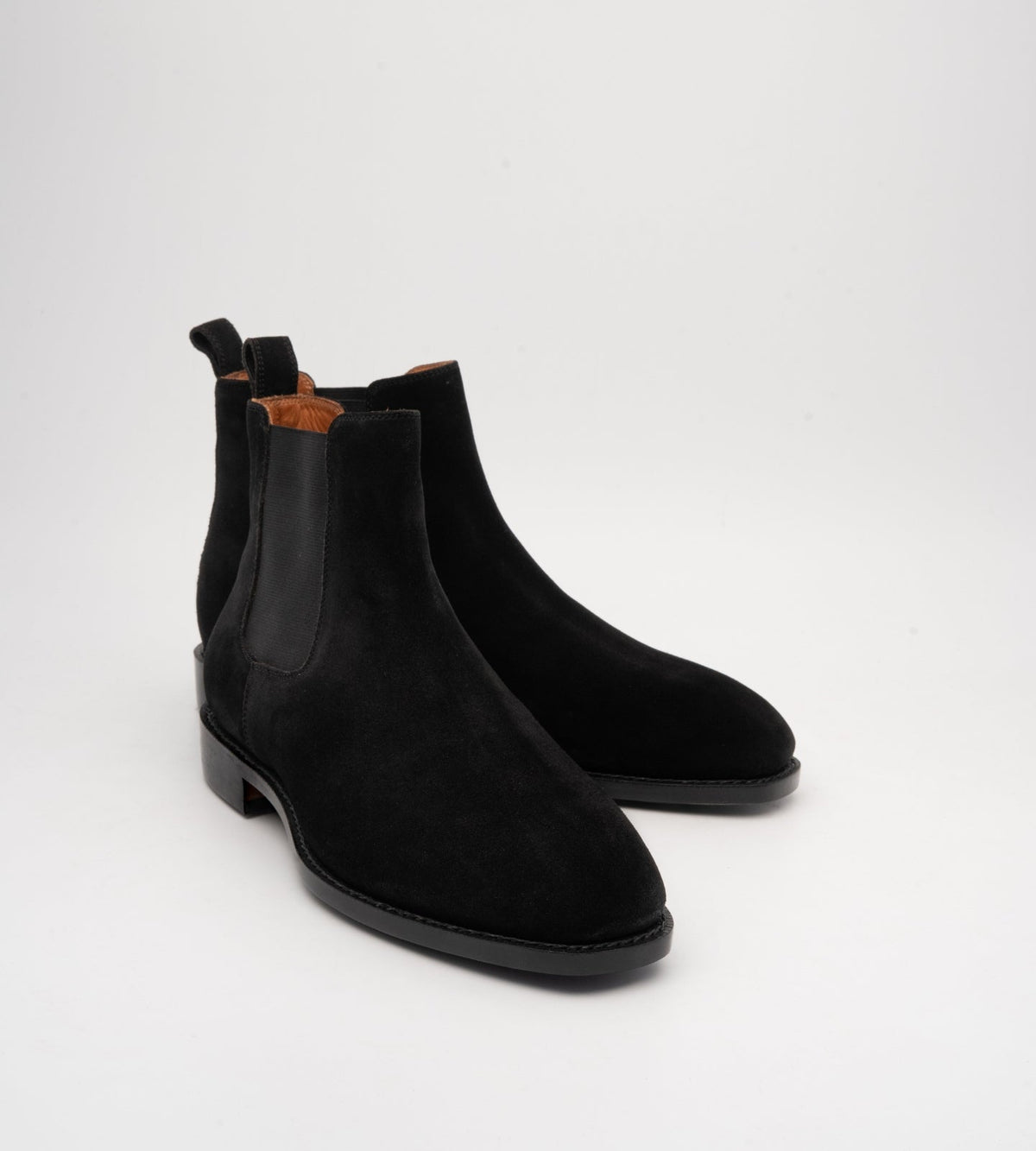 Hand Welted  Black Groupo Mastrotto Suede Chisel Toe Chelsea Boots