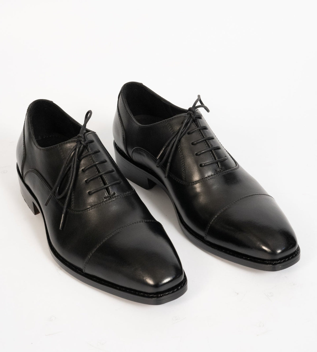 Goodyear Welted Chisel Toe Black Captoe Oxfords