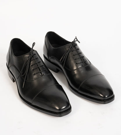 Goodyear Welted Chisel Toe Black Captoe Oxfords