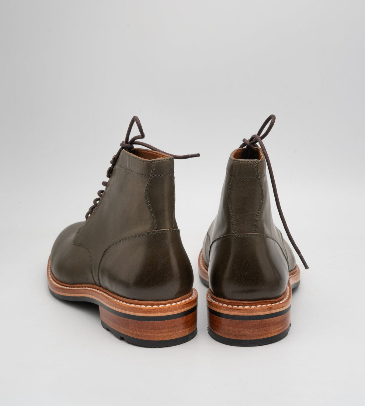 Hand-Welted Full Grain Olive Plain Toe Boot
