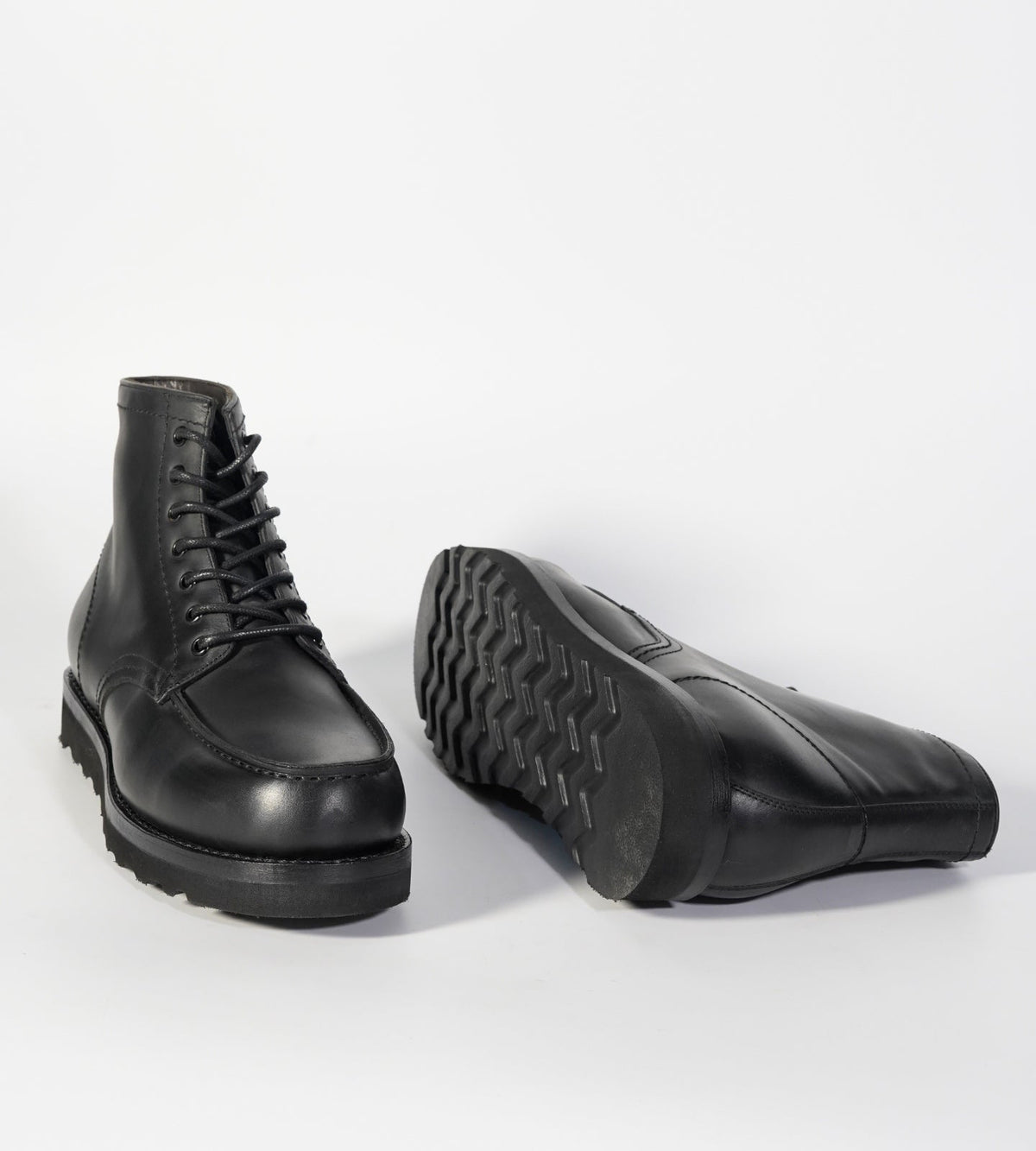 Goodyear Welted Black Full Grain Leather Moctoe Boot