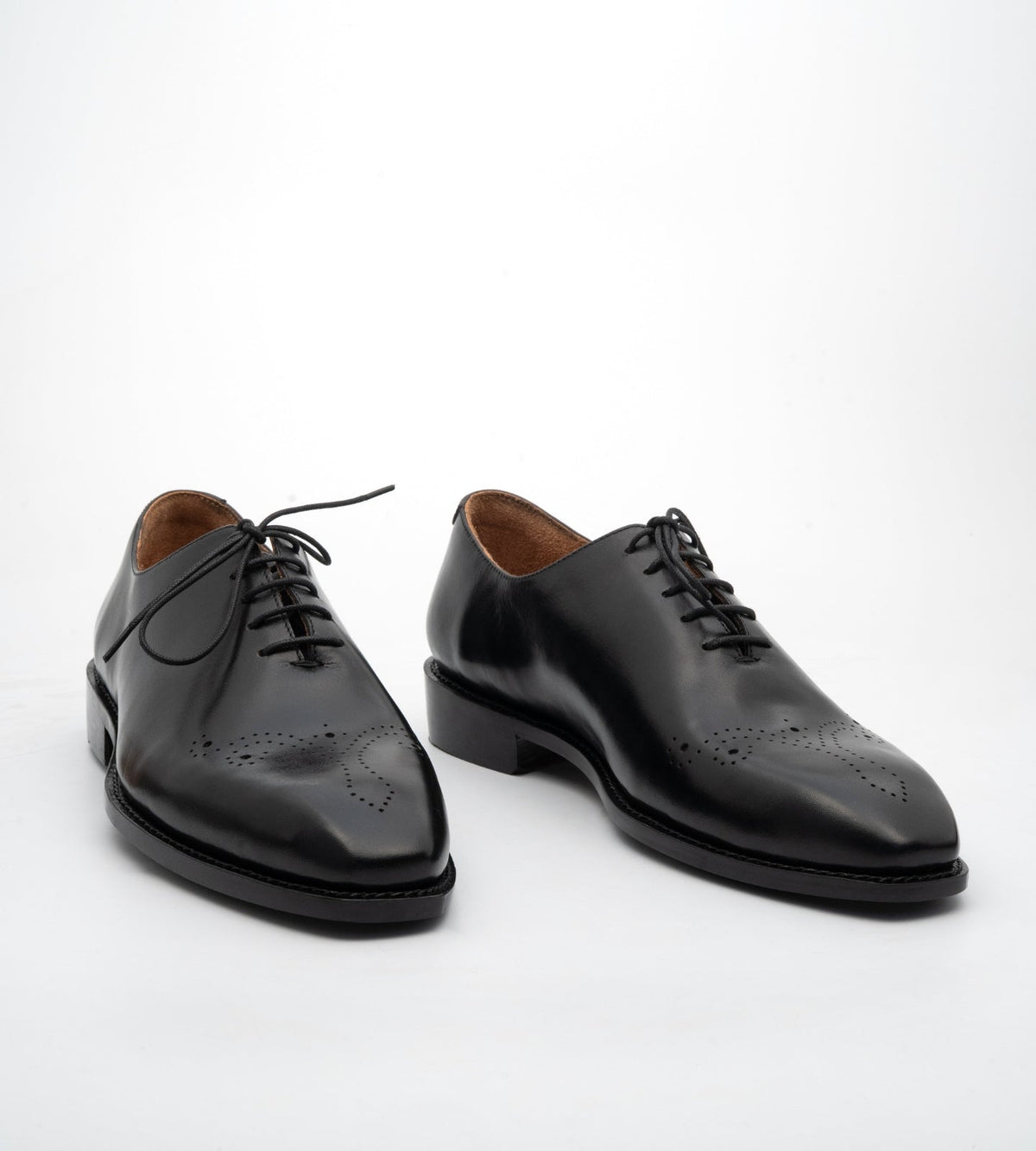 Hand-Welted Chisel Toe Black Wholecut Oxfords