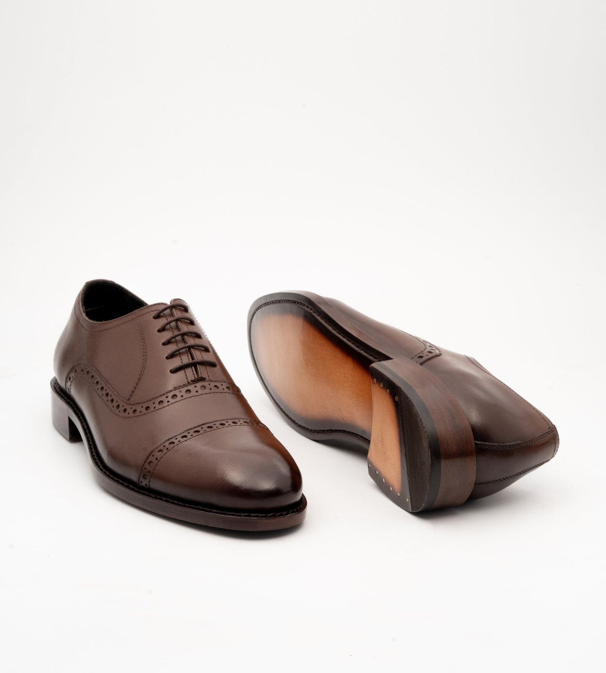 Goodyear Welted Semi Brogue Brown Captoe Oxfords