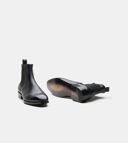 Hand Welted Classic Chisel Toe Black Chelsea Boots