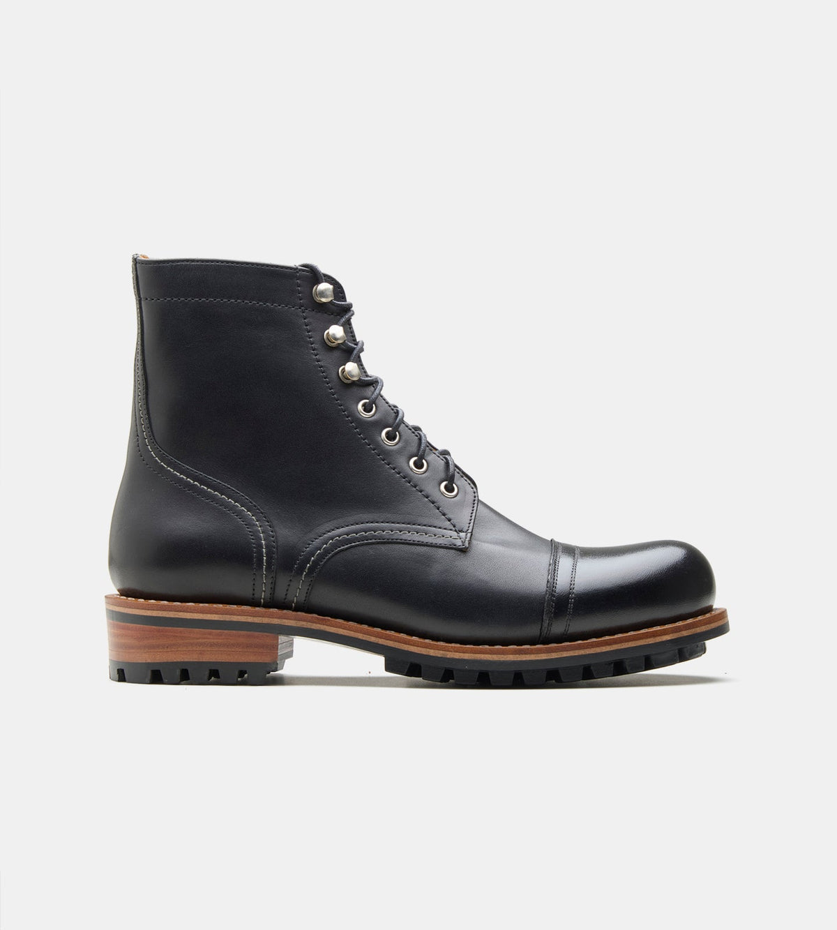 Hand Welted Black Captoe Work Boot