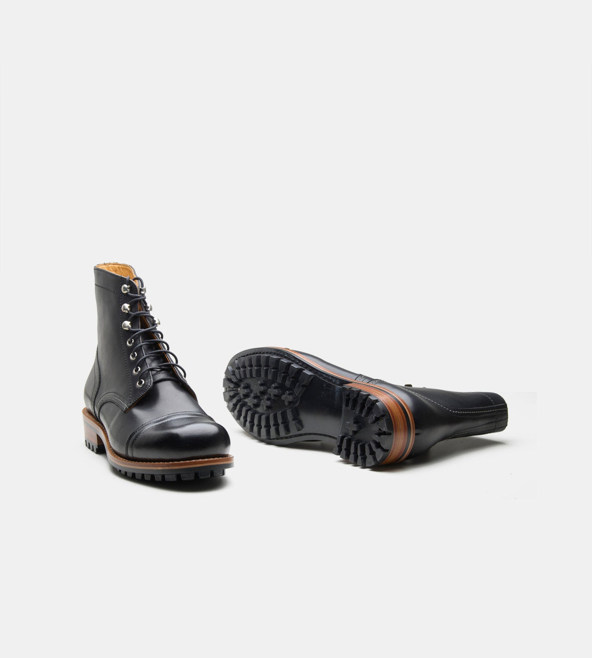 Hand Welted Black Captoe Work Boot