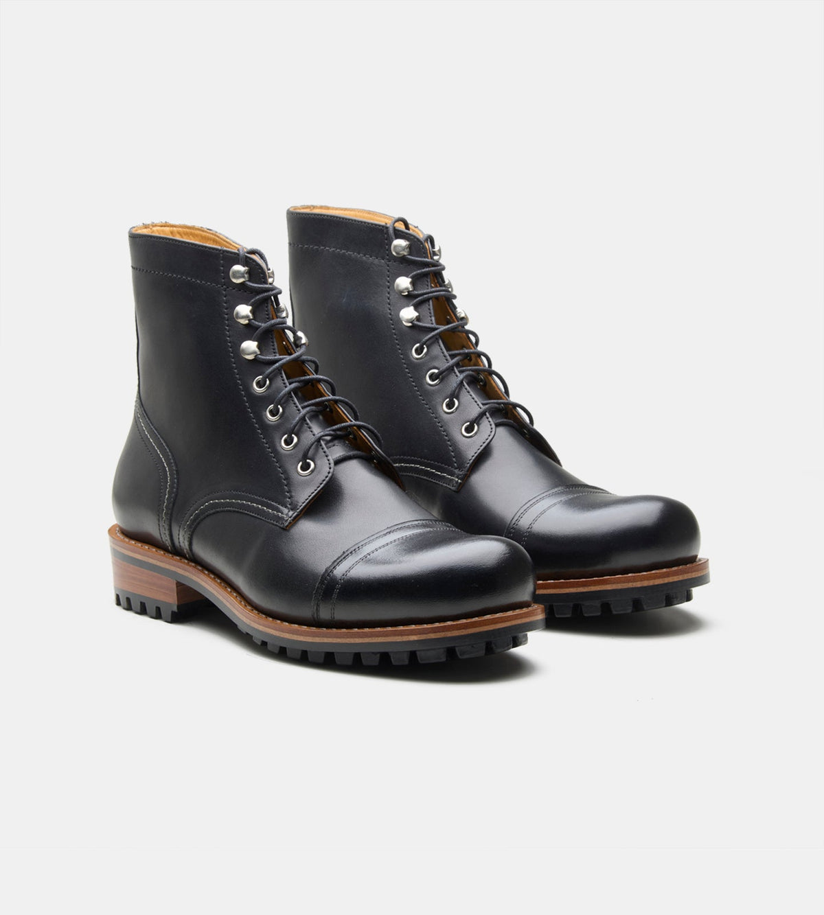 Hand Welted Black Captoe Work Boot